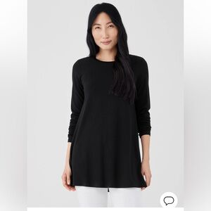 Eileen Fisher Black Stretch Jersey Knit Minimalist Casual Long Top Size Medium